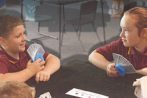 Students at St Kieran's Primary School playing bridge
