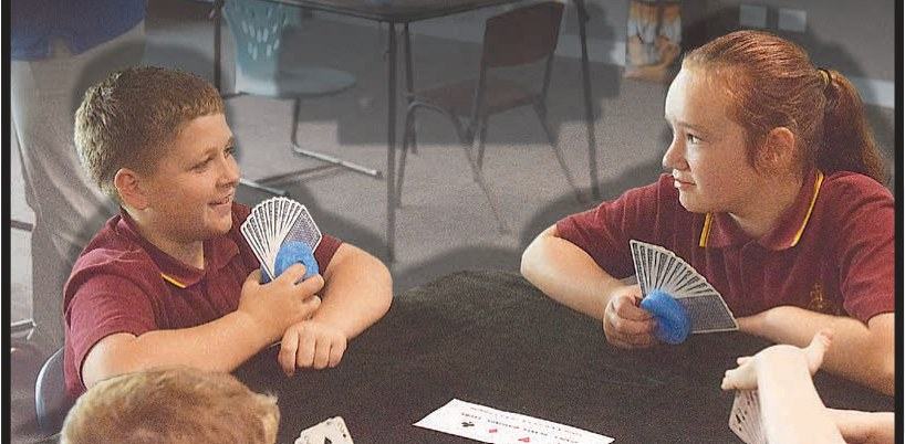 Students at St Kieran's Primary School playing bridge